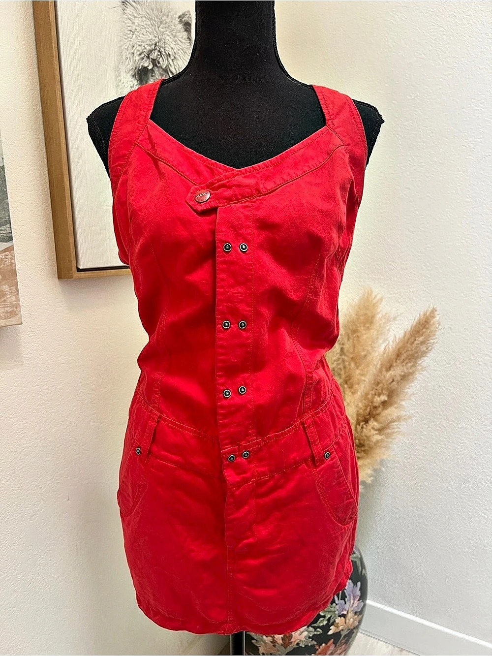 DIESEL Red Mini Overall Dress Size XS